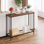 Console – Table d'entrée industrielle à 2 niveaux avec étagère en verre (marron rustique, pour salon/couloir/chambre)