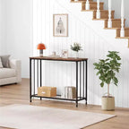 Console – Table d'entrée industrielle à 2 niveaux avec étagère en verre (marron rustique, pour salon/couloir/chambre)