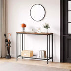 Console – Table d'entrée industrielle à 2 niveaux avec étagère en verre (marron rustique, pour salon/couloir/chambre)