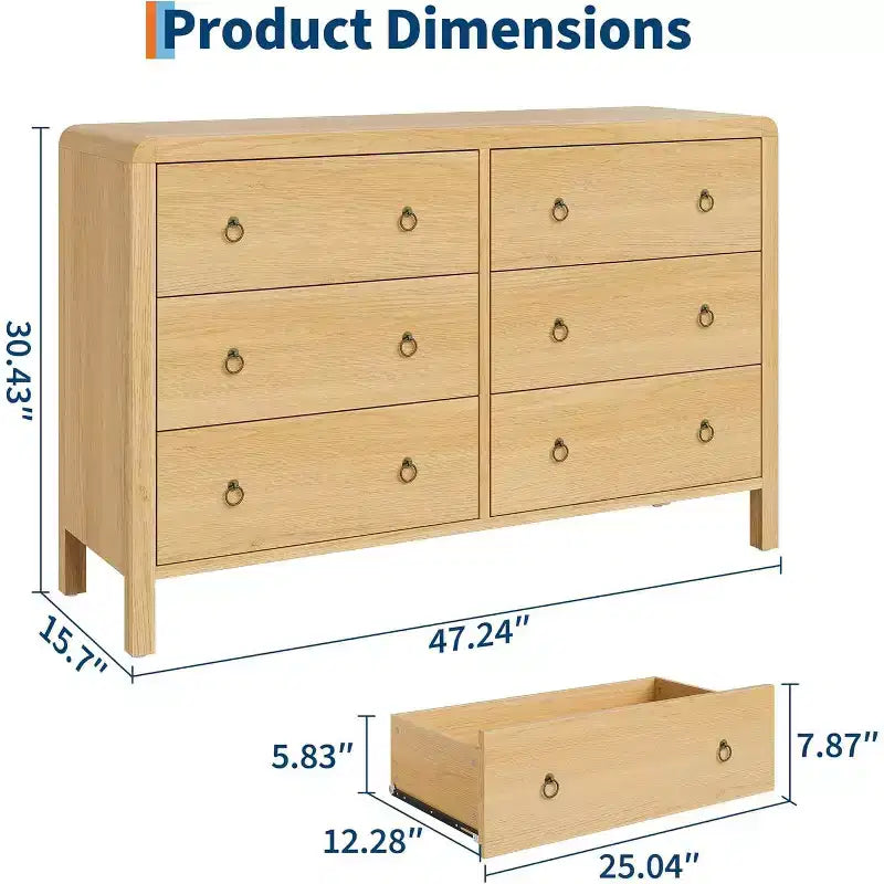 Commode à 6 tiroirs, Organisateur de rangement avec poignée en métal robuste, Meuble TV pour téléviseur de 55 pouces, Commode pour salon, couloir, placard