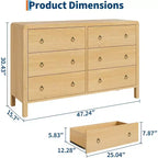 Commode à 6 tiroirs, Organisateur de rangement avec poignée en métal robuste, Meuble TV pour téléviseur de 55 pouces, Commode pour salon, couloir, placard