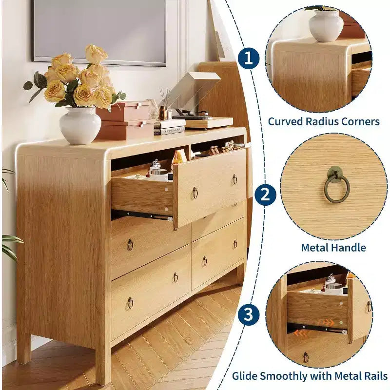 Commode à 6 tiroirs, Organisateur de rangement avec poignée en métal robuste, Meuble TV pour téléviseur de 55 pouces, Commode pour salon, couloir, placard