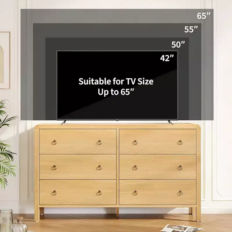 Commode à 6 tiroirs, Organisateur de rangement avec poignée en métal robuste, Meuble TV pour téléviseur de 55 pouces, Commode pour salon, couloir, placard
