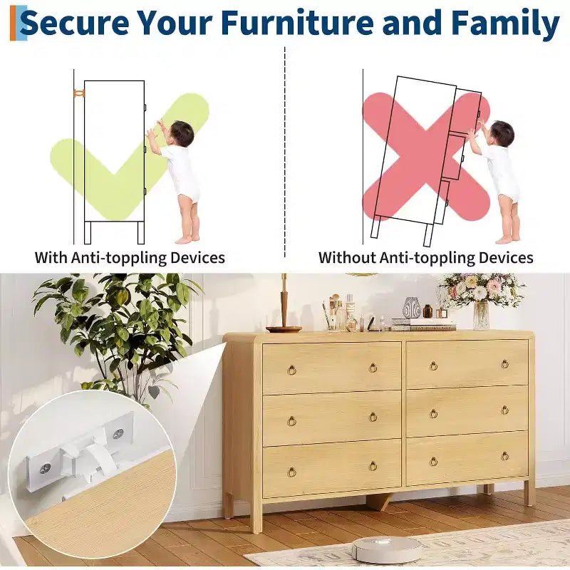 Commode à 6 tiroirs, Organisateur de rangement avec poignée en métal robuste, Meuble TV pour téléviseur de 55 pouces, Commode pour salon, couloir, placard