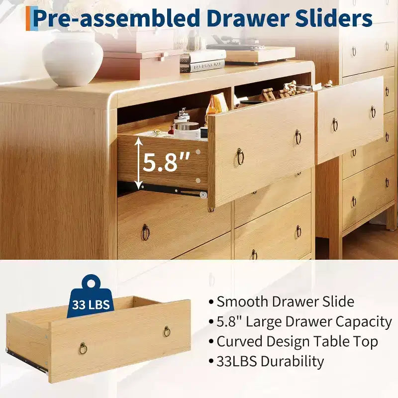 Commode à 6 tiroirs, Organisateur de rangement avec poignée en métal robuste, Meuble TV pour téléviseur de 55 pouces, Commode pour salon, couloir, placard