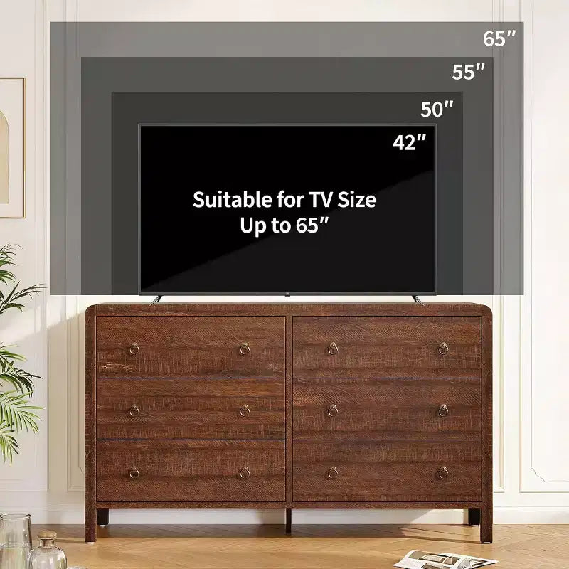 Commode à 6 tiroirs, Organisateur de rangement avec poignée en métal robuste, Meuble TV pour téléviseur de 55 pouces, Commode pour salon, couloir, placard