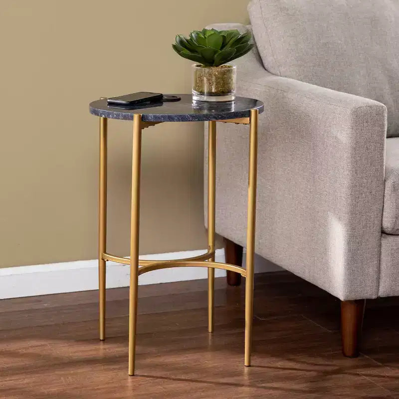 Clarvin Side Table with Wireless Charging Station - Gold/Black - SEI