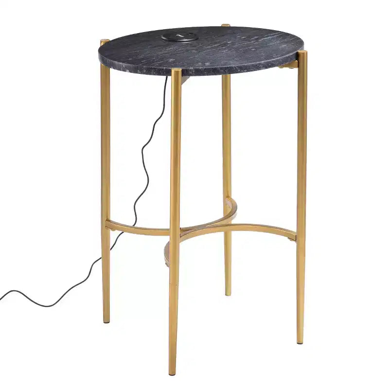 Table d'appoint Clarvin avec station de recharge sans fil - Or/Noir - SEI