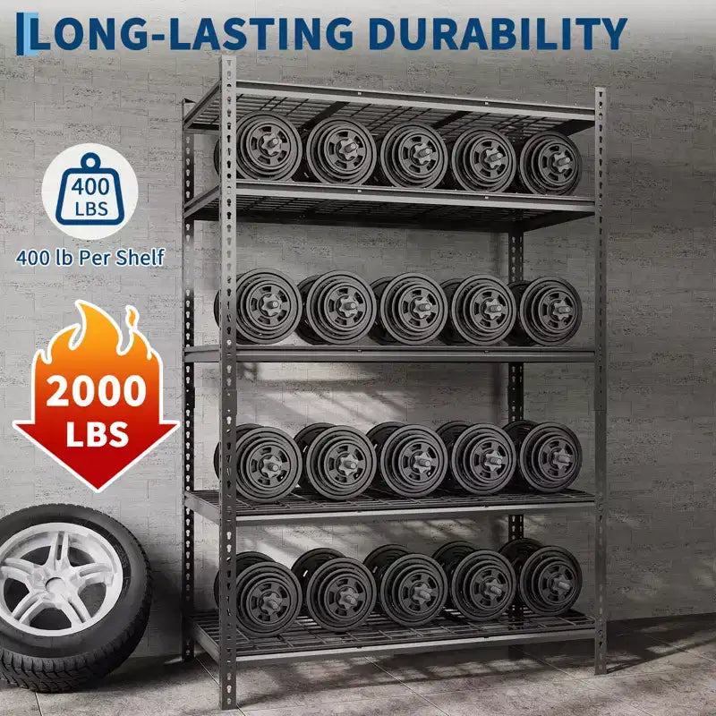 Étagères de Rangement Robustes COZONY 5 Niveaux Étagère Métallique Réglable Montage Sans Boulons Haute Capacité pour Garage Sous-sol Garde-manger