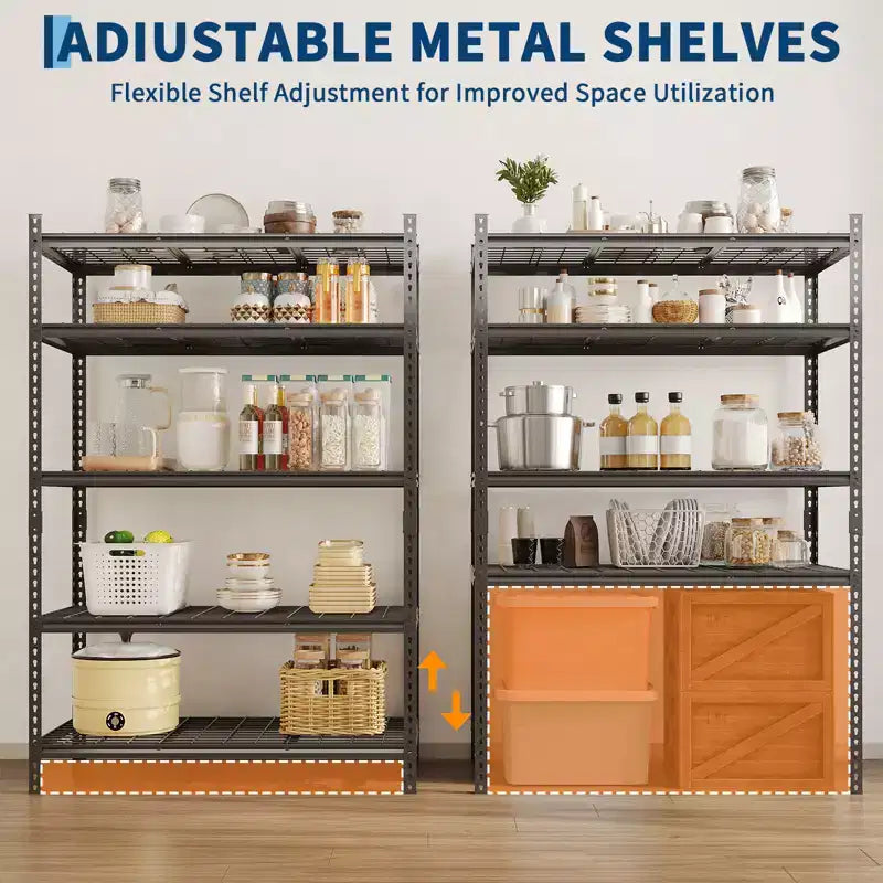 Étagères de Rangement Robustes COZONY 5 Niveaux Étagère Métallique Réglable Montage Sans Boulons Haute Capacité pour Garage Sous-sol Garde-manger
