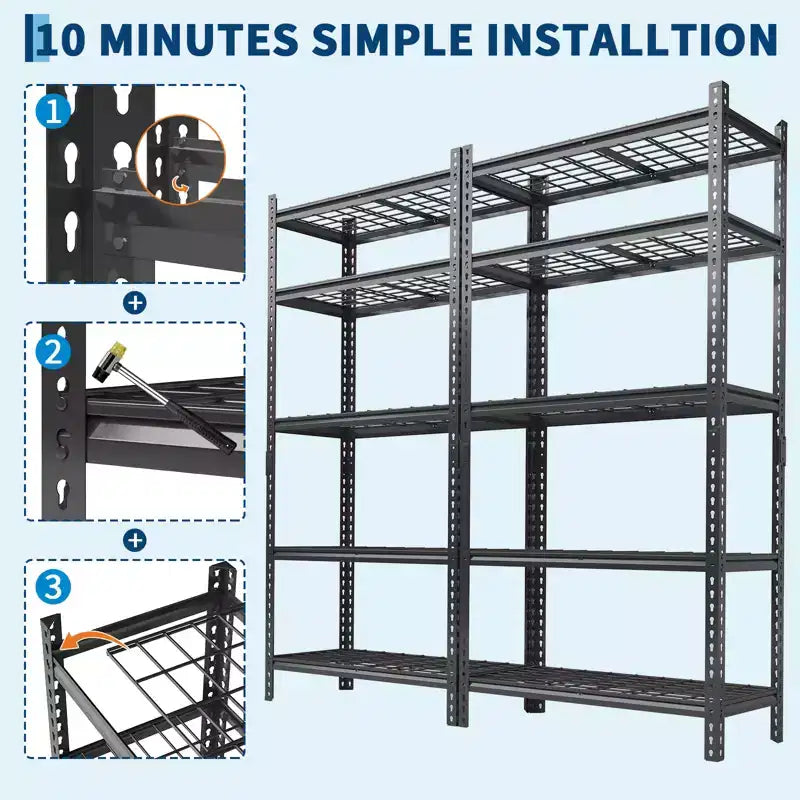 Étagères de Rangement Robustes COZONY 5 Niveaux Étagère Métallique Réglable Montage Sans Boulons Haute Capacité pour Garage Sous-sol Garde-manger