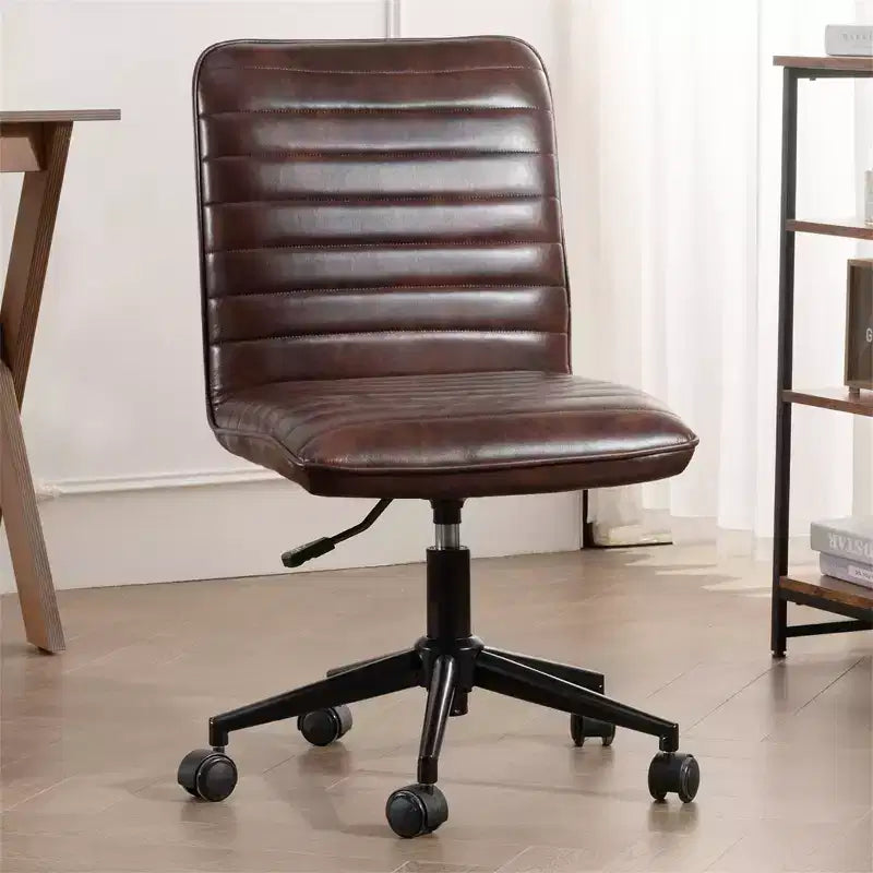 Furniliving Office Desk Armless Chair Faux Leather Upholstered Mid-Back 360 Swivel Adjustable Task Chair