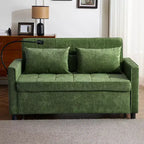 MAYEERTY 56.9 Inch Loveseat Pull Out Sleeper Sofa Bed with Reversible Backrest Cushion Side Pockets Phone Holder for Living Room Green
