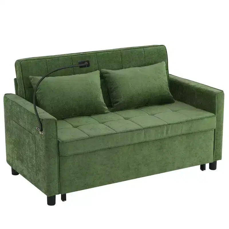 MAYEERTY Canapé convertible 144,5 cm avec coussin de dossier réversible, poches latérales et support de téléphone pour salon, vert