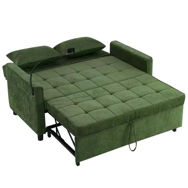 MAYEERTY Canapé convertible 144,5 cm avec coussin de dossier réversible, poches latérales et support de téléphone pour salon, vert