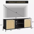 Meuble TV de salon avec trois tiroirs, meuble multimédia avec fonction de rangement, meuble TV en rotin avec pieds en métal