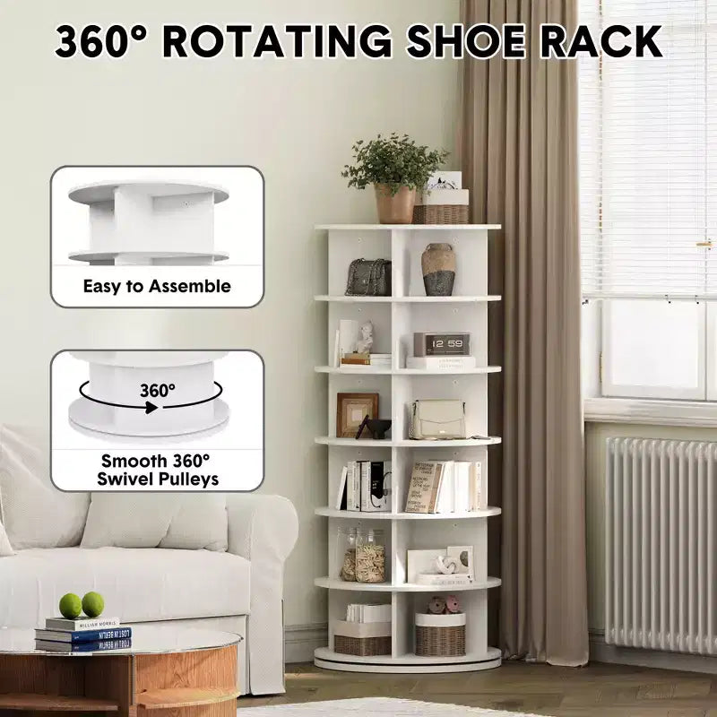 Meuble à chaussures rotatif sur pied 360°, Tour de rangement à chaussures rotative circulaire, Présentoir à chaussures rotatif vertical, Adapté pour l'entrée