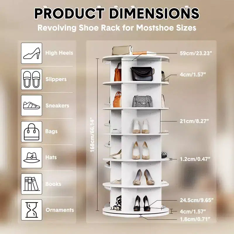 Meuble à chaussures rotatif sur pied 360°, Tour de rangement à chaussures rotative circulaire, Présentoir à chaussures rotatif vertical, Adapté pour l'entrée
