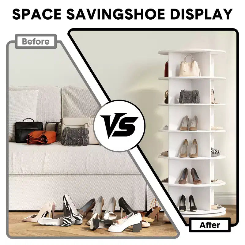 Meuble à chaussures rotatif sur pied 360°, Tour de rangement à chaussures rotative circulaire, Présentoir à chaussures rotatif vertical, Adapté pour l'entrée