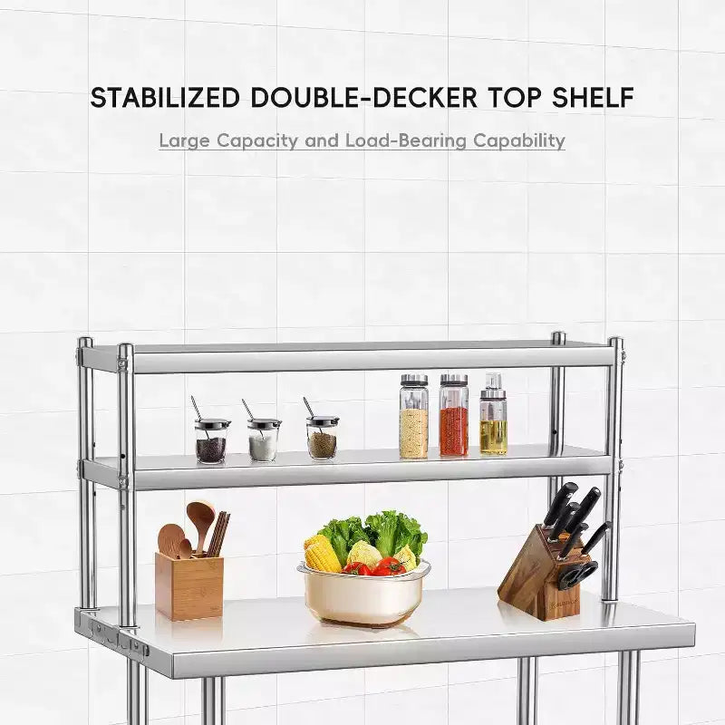 Table de préparation en acier inoxydable 48x24, robuste, avec quatre niveaux de rangement et crochets pour la préparation des aliments en cuisine, à la maison ou à l'hôtel