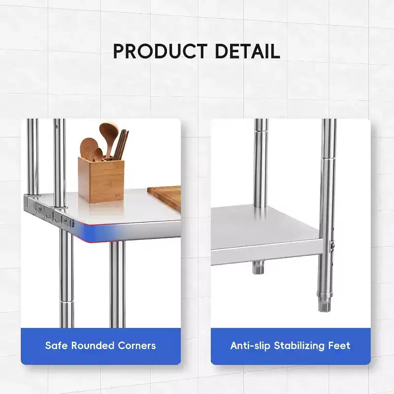 Table de préparation en acier inoxydable 48x24, robuste, avec quatre niveaux de rangement et crochets pour la préparation des aliments en cuisine, à la maison ou à l'hôtel
