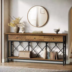 Lantine 70.86 Table console extra longue avec 3 tiroirs, table d'entrée étroite industrielle à 2 niveaux pour salon, couloir