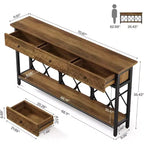 Lantine 70.86 Table console extra longue avec 3 tiroirs, table d'entrée étroite industrielle à 2 niveaux pour salon, couloir