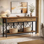 Lantine 70.86 Table console extra longue avec 3 tiroirs, table d'entrée étroite industrielle à 2 niveaux pour salon, couloir