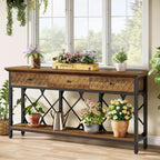 Lantine 70.86 Table console extra longue avec 3 tiroirs, table d'entrée étroite industrielle à 2 niveaux pour salon, couloir