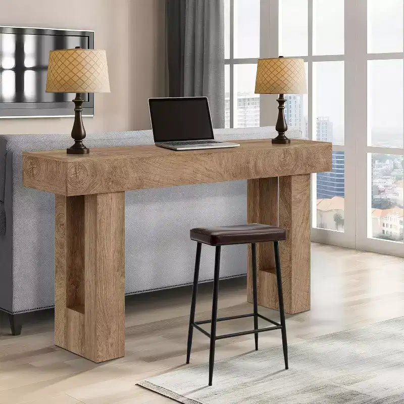 COZONY 63 Console en Chêne Rustique Table d'Entrée Étroite Style Ferme avec Étagère Ouverte pour Salon, Couloir, Arrière de Canapé