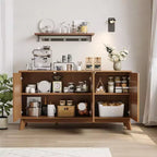 Buffet de cuisine de 58 po avec portes incurvées, étagères réglables et console de rangement de style rustique moderne pour salle à manger et coin café