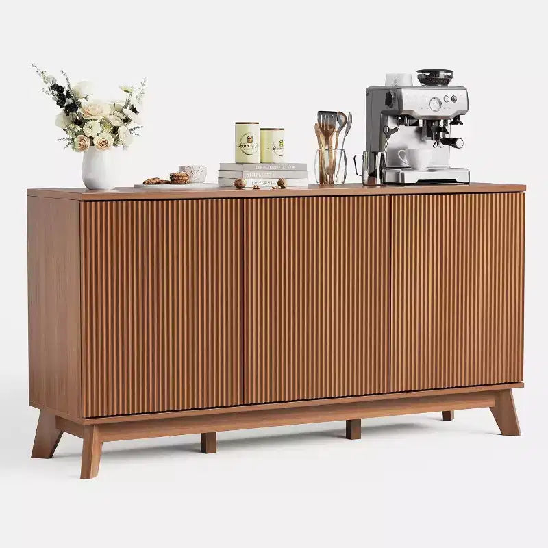 Buffet de cuisine de 58 po avec portes incurvées, étagères réglables et console de rangement de style rustique moderne pour salle à manger et coin café