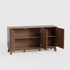 Buffet de cuisine de 58 po avec portes incurvées, étagères réglables et console de rangement de style rustique moderne pour salle à manger et coin café