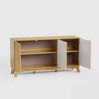 Buffet de cuisine de 58 po avec portes incurvées, étagères réglables et console de rangement de style rustique moderne pour salle à manger et coin café