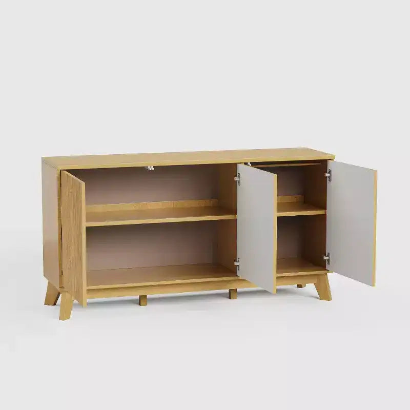 Buffet de cuisine de 58 po avec portes incurvées, étagères réglables et console de rangement de style rustique moderne pour salle à manger et coin café