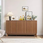 Buffet de cuisine de 58 po avec portes incurvées, étagères réglables et console de rangement de style rustique moderne pour salle à manger et coin café