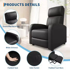 PU Leather Recliner Chair, Lazy Single Seater with Side Pocket, Tall Back & Wide Padded Arms, Home Theater Seat for Living Room, Bedroom