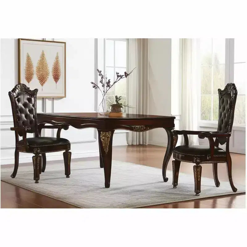 Lot de deux chaises de salle à manger avec accoudoirs HomeRoots, en similicuir capitonné marron et séquoia et bois massif