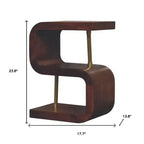 HomeRoots 24 Chestnut And Gold Solid Wood Curved Nightstand