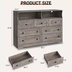 Commode de chambre à 7 tiroirs avec lumières LED, commode en bois avec 2 compartiments ouverts et station de charge pour placard, entrée