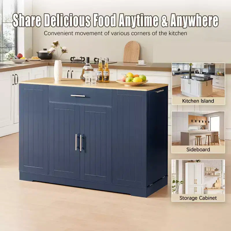 Îlot de cuisine moderne Okak avec portes, tiroir central et rangement pour poubelle, buffet de rangement pour cuisine, salle à manger