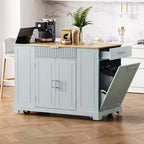 Okak Îlot de cuisine moderne avec prise de courant et poubelle basculante, chariot de cuisine roulant avec roues et étagères, meuble de rangement, table de salle à manger