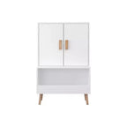 Whisen Kids Toy Storage Cabinet with Doors and Open Shelf, Modern Organizer with Natural Wood Legs - White