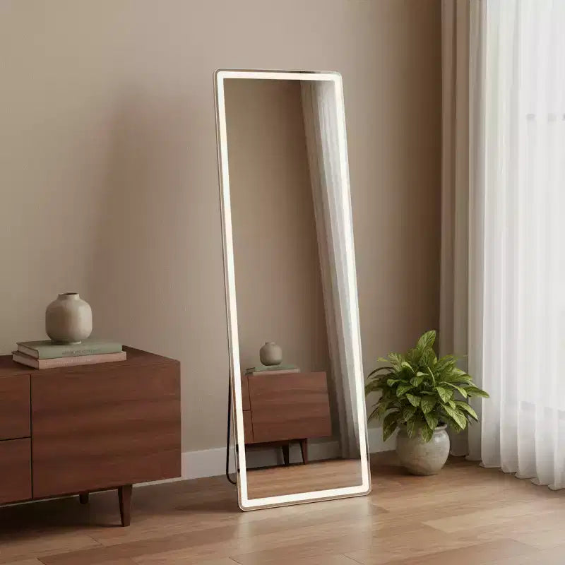 Miroir pleine longueur sans cadre HomeRoots 64 transparent éclairé autoportant et mural