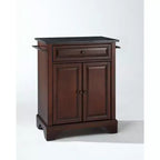HomeStock Lafayette Granite Top Small Portable Rolling Kitchen Island Storage Cart, Microwave Stand, Black
