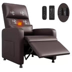 Fauteuil inclinable électrique COZONY avec chauffage et massage, inclinable électrique réglable en cuir PU, dossier haut, siège rembourré, canapé de cinéma maison pour salon