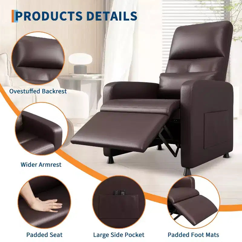 Fauteuil inclinable électrique COZONY avec chauffage et massage, inclinable électrique réglable en cuir PU, dossier haut, siège rembourré, canapé de cinéma maison pour salon