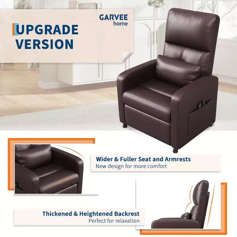 Fauteuil inclinable électrique COZONY avec chauffage et massage, inclinable électrique réglable en cuir PU, dossier haut, siège rembourré, canapé de cinéma maison pour salon