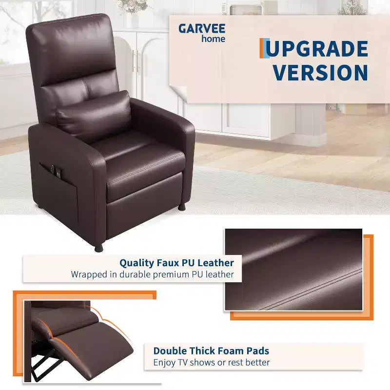 Fauteuil inclinable électrique COZONY avec chauffage et massage, inclinable électrique réglable en cuir PU, dossier haut, siège rembourré, canapé de cinéma maison pour salon