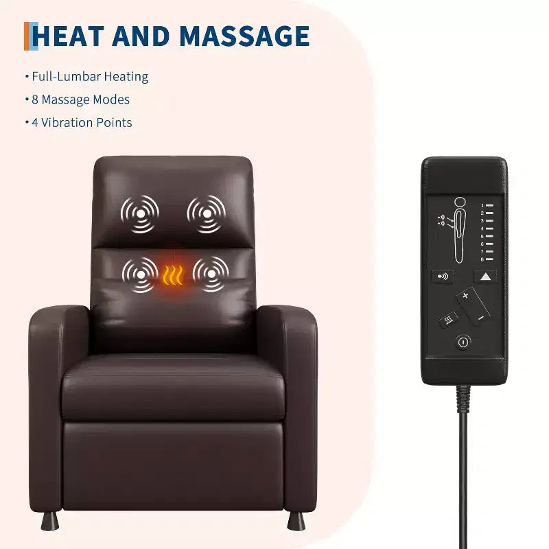 Fauteuil inclinable électrique COZONY avec chauffage et massage, inclinable électrique réglable en cuir PU, dossier haut, siège rembourré, canapé de cinéma maison pour salon